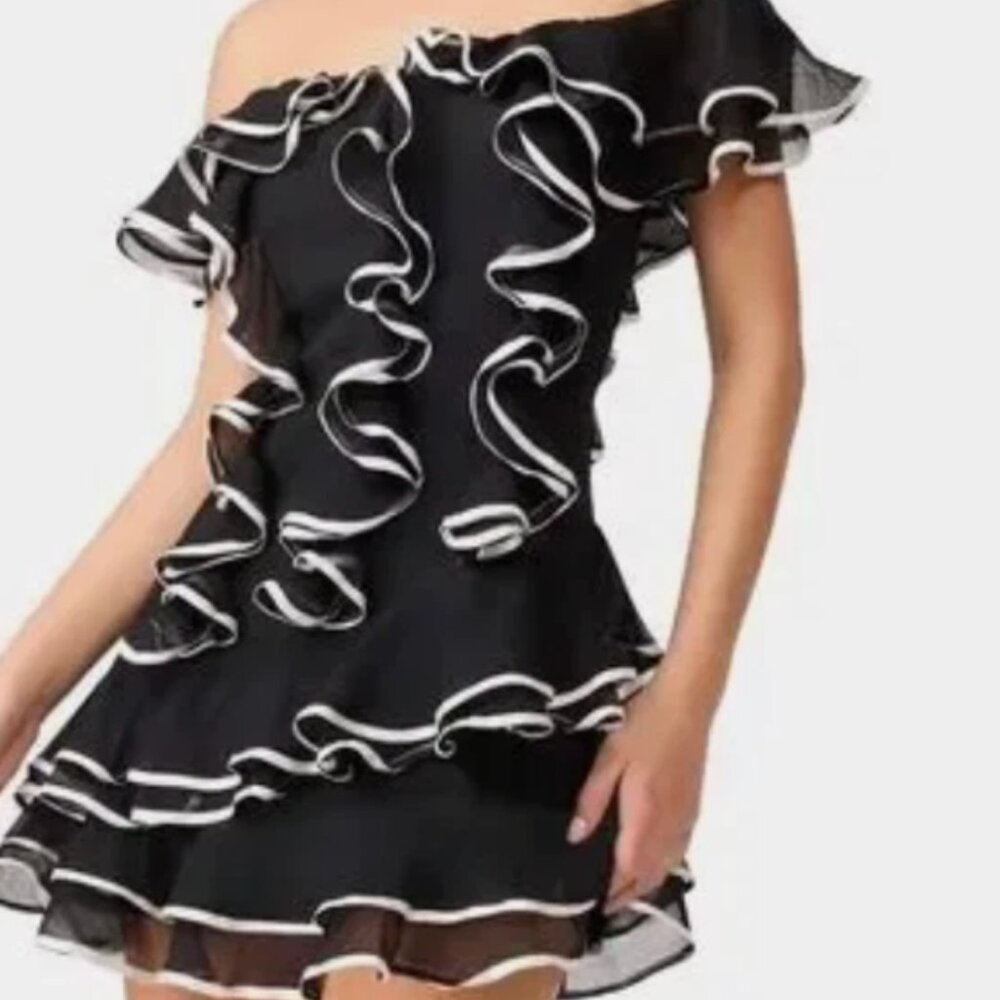 NWT ELLIATT Melissa Tiered Mini Dress Black Size M Black MSRP 268